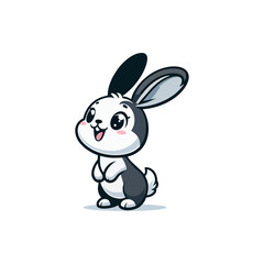 Fototapeta premium Cheerful rabbit with long ears, standing on hind legs