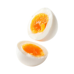 Halved Salted Duck Egg Showing Vivid Yolk isolated On Transparent Png Background.
