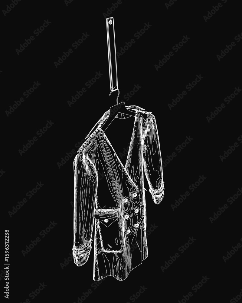 Aufkleber a sleek black and white suit drawing hangs on a hanger with clean contour lines against a dark backg