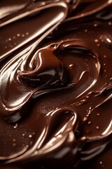 Creamy dark chocolate with artistic flow and texture, great for food advertisements.