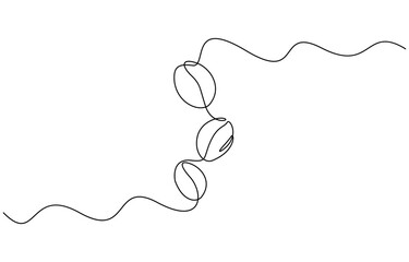 Minimalist continuous one line drawing of coffee beans, One continuous line drawing of a coffee bean. Vector illustration. Editable outline