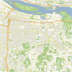 Map of Gresham in Oregon in a normal road map style. Contains layered vector with roads water, parks, etc.