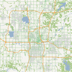 Map of Oklahoma City Metro in Oklahoma in a normal road map style. Contains layered vector with roads water, parks, etc.