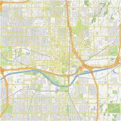Fototapeta premium Map of Oklahoma City Center in Oklahoma in a normal road map style. Contains layered vector with roads water, parks, etc.