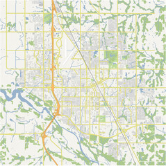 Map of Norman in Oklahoma in a normal road map style. Contains layered vector with roads water, parks, etc.