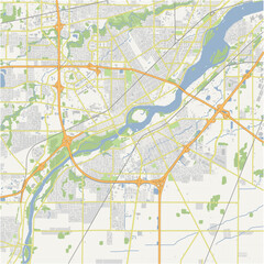 Map of Perrysburg in Ohio in a normal road map style. Contains layered vector with roads water, parks, etc.