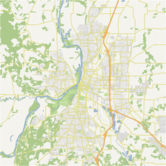 Map of Salem in Oregon in a normal road map style. Contains layered vector with roads water, parks, etc.