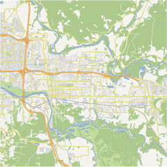 Map of Springfield in Oregon in a normal road map style. Contains layered vector with roads water, parks, etc.