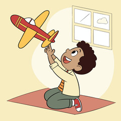 Happy Boy Playing with Toy – Fun Childhood Vector Illustration


