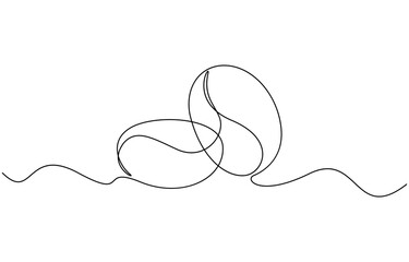 Minimalist continuous one line drawing of coffee beans, One continuous line drawing of a coffee bean. Vector illustration. Editable outline