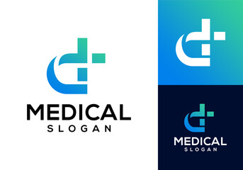 Medical D Logo Icon vector with medical cross