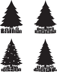 Obraz premium Four christmas trees with gifts silhouette