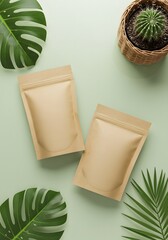 A blank Package with a green leaf, perfect for a natural spa or home decor, surrounded by fresh herbs