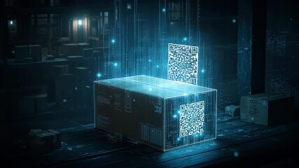 Digital package with QR code and barcode warehouse showcasing supply chain analytics for efficient logistics and digital inventory management system - Powered by Adobe