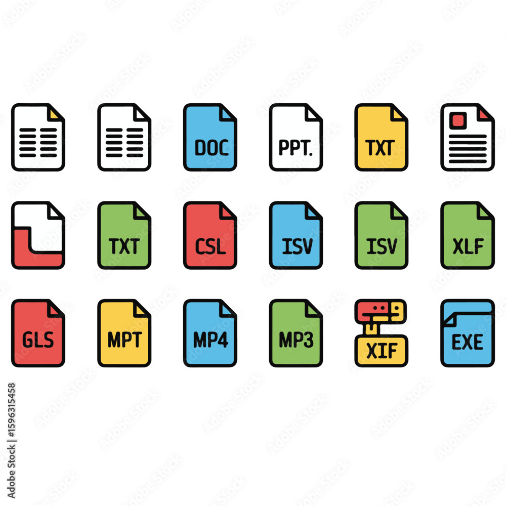 Fototapete A collection of various file type icons including doc ppt txt mp mp gls xif exe and other formats