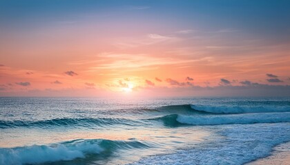 Obraz premium vibrant sunset over tranquil ocean waves with soft pastel colors