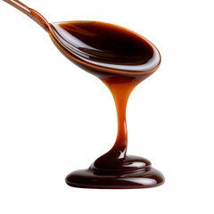 Delicious Oyster Sauce Flowing from a Spoon isolated On Transparent Png Background.