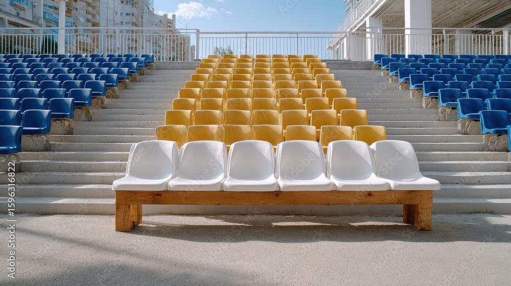 Poster abstract pattern of repeating empty bleachers with vivid colors