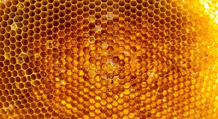 natural organic honeycomb texture with honey in wooden frame, for honey beekeeping related concept