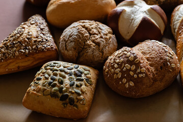 Different types of crusty German buns