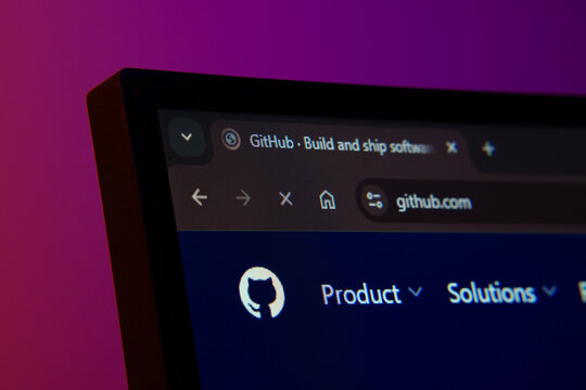 Dhaka, Bangladesh- 02 June 2025: Close-up of a computer screen displaying the Github web interface in dark mode