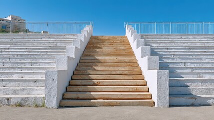 Obraz premium Abstract Pattern of Empty Bleachers with Staircase Leading Upward