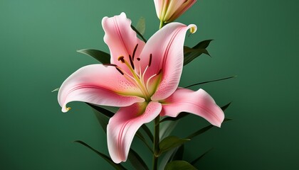 Fototapeta premium pink lily on green background