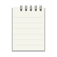 Illustration of an open notepad with blank lined pages and spiral binding isolated on white background.