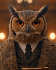 Owl in a suit, wise and sophisticated