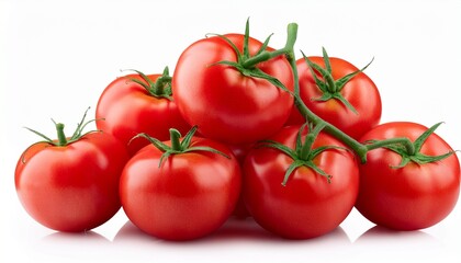 heap of campari red tomato with a green stem isolated on a white background