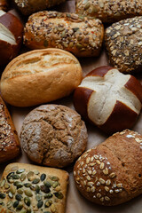 Different types of crusty German buns