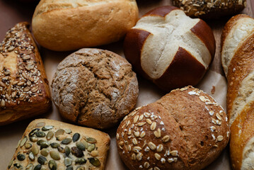 Various types of crusty German buns