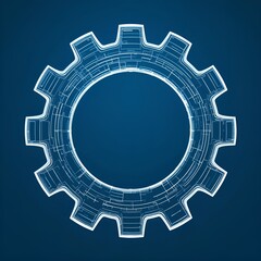 Vector wireframe illustration of a gear on a dark blue background. Mechanical technology machine engineering symbol. Project development, engine work, business plan illustration. 