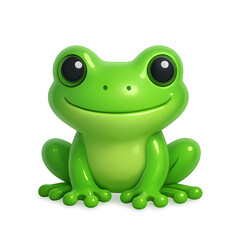 Obraz premium Happy green frog cartoon in 3D with big eyes and wide smile. Great for educational tools, games, or nature-themed designs