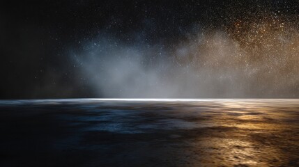 Night sky panorama over a textured surface.
