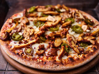 Gyros Pizza with jalapeno pepper and mozzarella cheese. Soft focus. Close up.