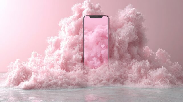 Pink phone in cloud