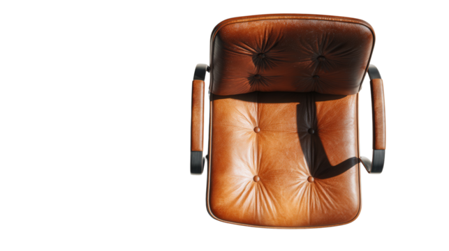 Flat Lay of Stylish Office Chair: A flat lay of a stylish office chair, isolated on a Transparent background, PNG file.