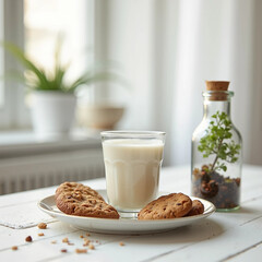 breakfast with milk and cookies
