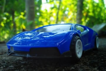 blue car on the road
