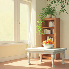 modern dining room with table with green plant vine 