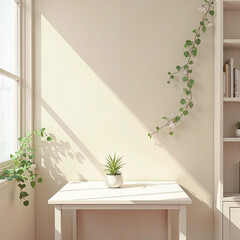modern dining room with table with green plant vine 