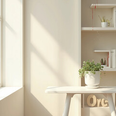 modern dining room with table with green plant vine 