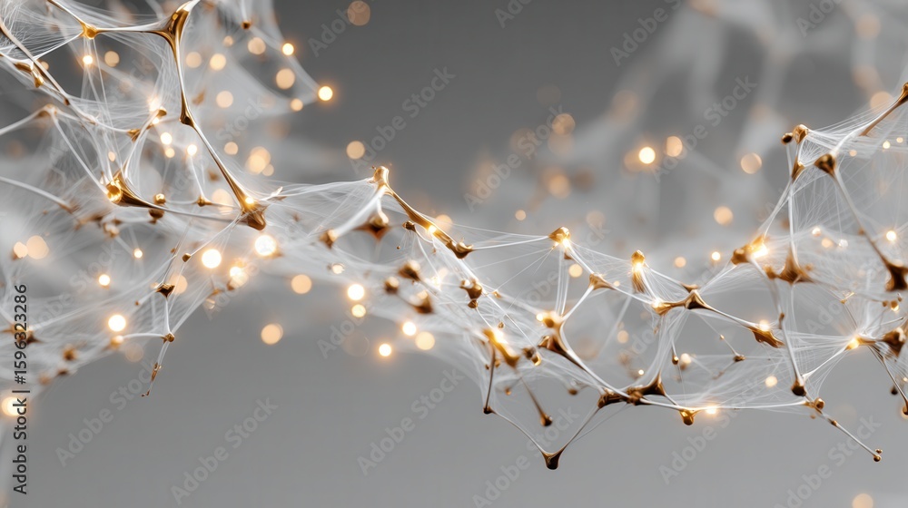 Poster glowing neural network system with illuminated nodes representing advanced ai technology and connect