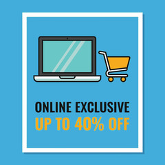 Vector Online Shopping Banner with Laptop and Cart in Modern Flat Style Bright Colors for E-Commerce Marketing