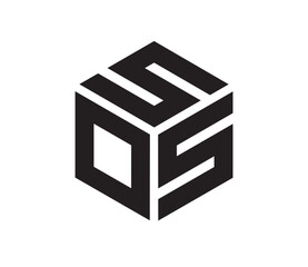 SOS hexagon cubic alphabet letter vector geometric font Logo for design. Initial three letters template logo.