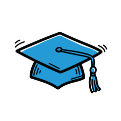 Blue graduation cap illustration with tassel on white background  