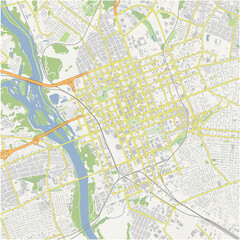 Map of Columbia Center in South Carolina in a normal road map style. Contains layered vector with roads water, parks, etc.