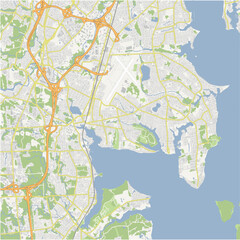 Obraz premium Map of Warwick in Rhode Island in a normal road map style. Contains layered vector with roads water, parks, etc.