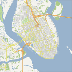 Obraz premium Map of Charleston in South Carolina in a normal road map style. Contains layered vector with roads water, parks, etc.